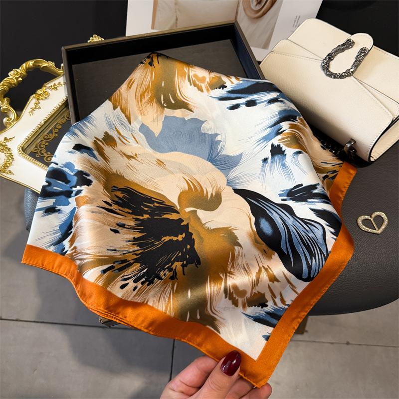 French light luxury chain small square scarf simulation silk printing silk scarf headscarf women's spring and summer scarf temperament scarf scarf new