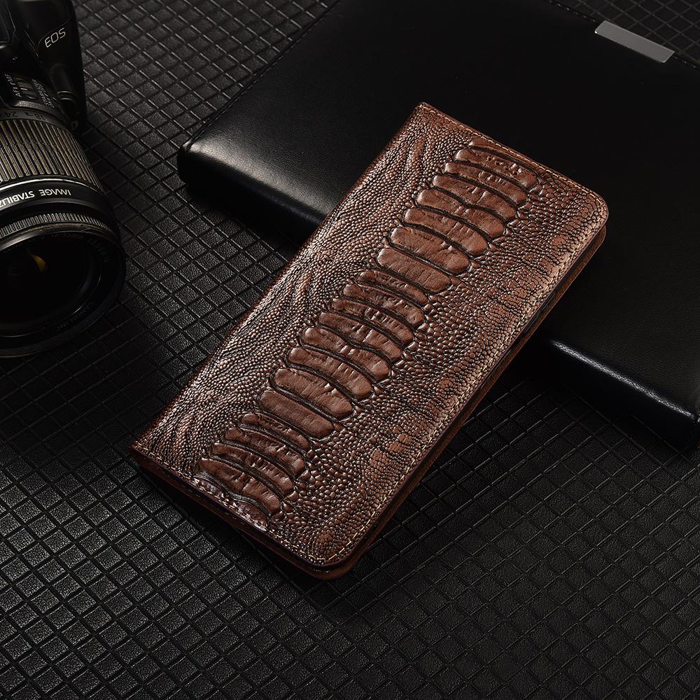 Ostrich Pattern Genuine Leather Flip Case for Huawei P10 P20 P30 P40 P50 P50E P60 Pura 70 80 Art Pro Plus Ultra Lite Cover Cases