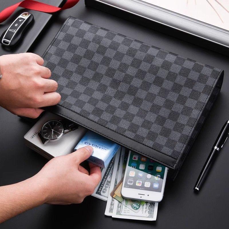Pochette pour homme en cuir PU Grande capacité Portefeuille Business Casual Avec Bandoulière Chaînette Trajet Quotidien Voyage