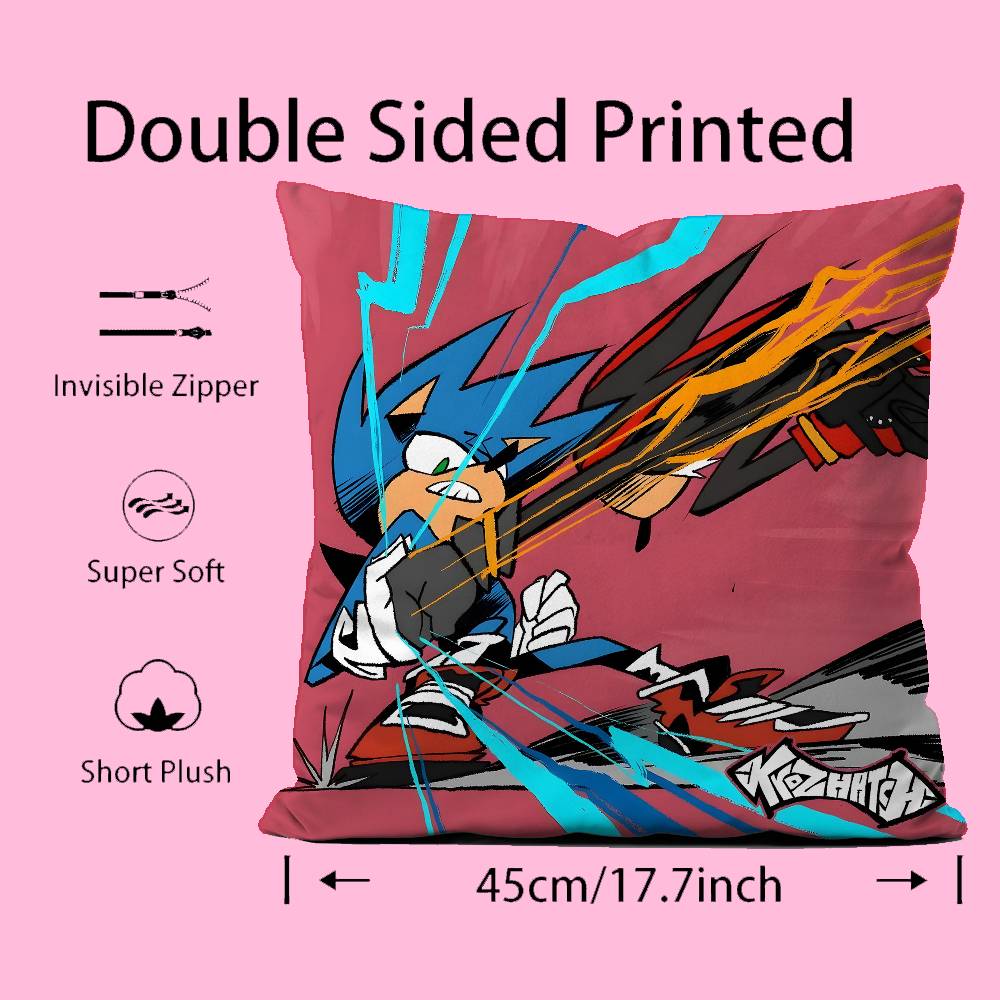 Anime S-Sonic the H-Hedgehog Pillow Case Comfort Sofa Bed Silky Elegant Invisible Zipper Custom Decorative Cushion Cover