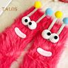 1 Pair Cartoon Socks Funny Expression Decoration Animal Big Eyes Thick Fuzzy Plush Warmth Retention Fall Winter Floor Socks Holiday Gift