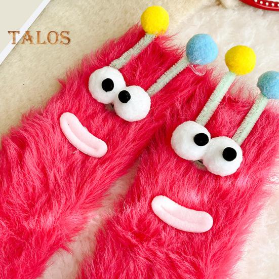 1 Pair Cartoon Socks Funny Expression Decoration Animal Big Eyes Thick Fuzzy Plush Warmth Retention Fall Winter Floor Socks Holiday Gift