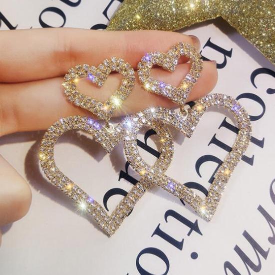 Elegant Women Rhinestone Heart Teardrop Dangle Ear Drop Earrings Party Jewelry
