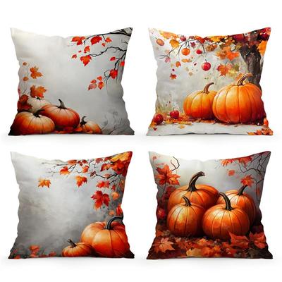 Home Decor Autumn Pumpkins and Maple Leaves Pillow Covers Pattern Cushion Cover Suitable for Sofa Bedroom Car Pillow Cover