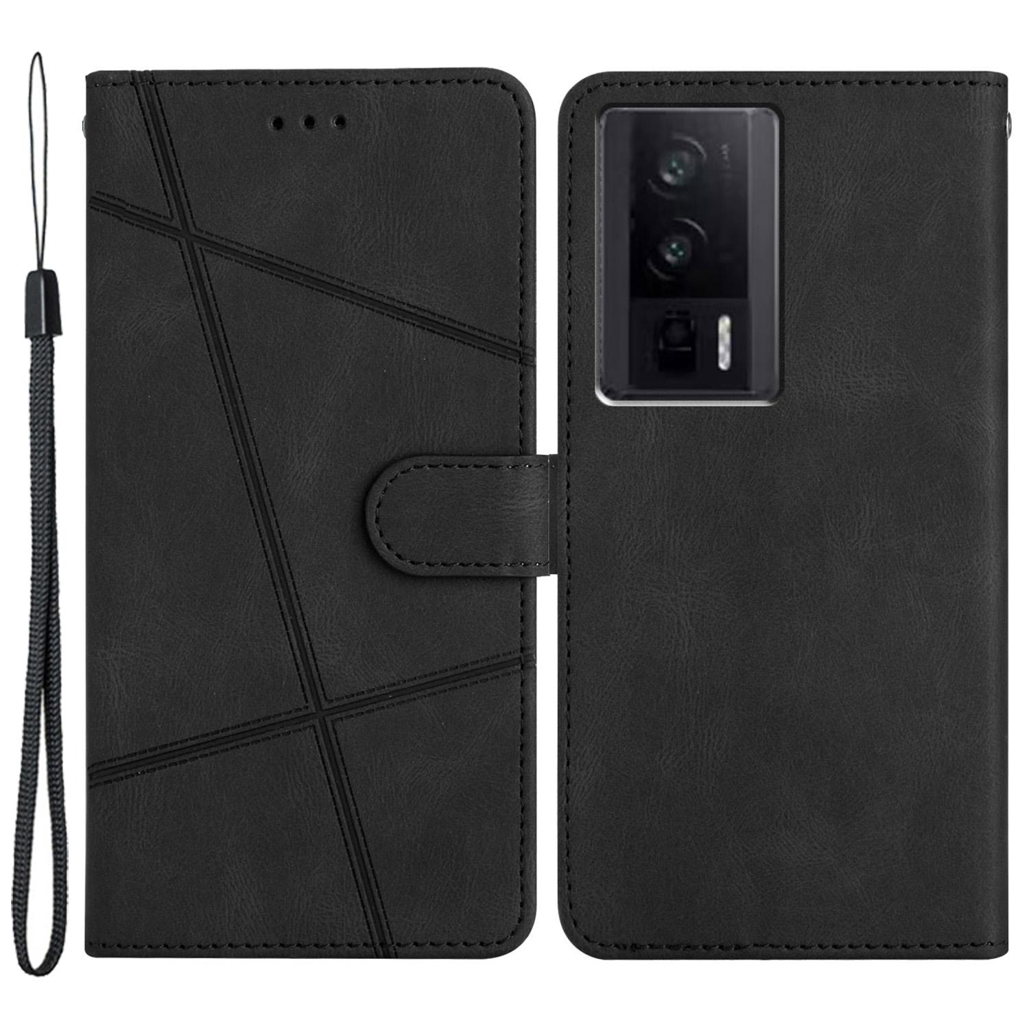 

Stand Cover for Xiaomi Redmi K60 5G/K60 Pro 5G/Poco F5 Pro 5G Wallet Leather Phone Case Crazy Horse Texture Imprinted Lines Shell Black