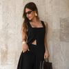 1116 Summer Women's Suit Long Split Waist Suspender Vest High Waist Wide Leg Pants Fashion Casual Two-piece Set