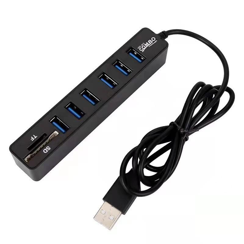 1m USB 2.0 HUB: 6-Port High-Speed + Multifunctional Card Reader for SD/TF