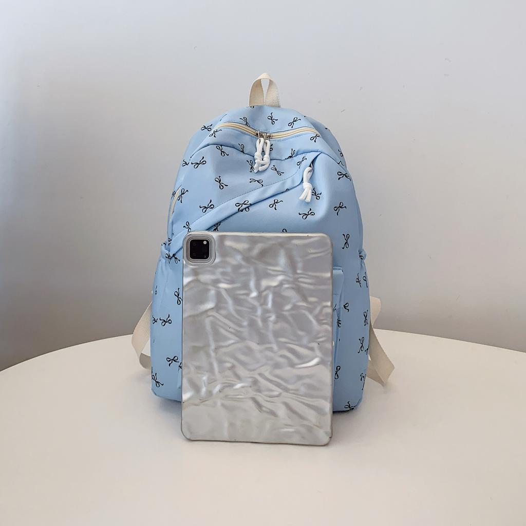 Fashionable Cute Backpack Bow Print Bookbag with Laptop Protection Adjustable Straps Laptop Backpack for Back To School Season