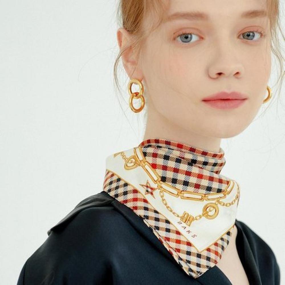 Daks Beige Check Pattern Square Silk Scarf [25s S]dcsc5e141i2 Single option