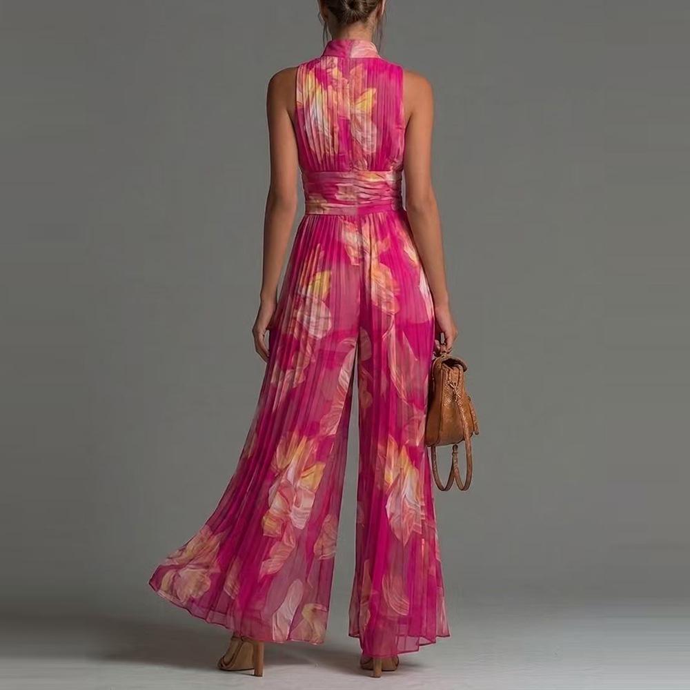 2026 Europäischer & Amerikanischer Stil Sexy Falten-Neckholder-Jumpsuit mit Weißen Weitbeinigen Hosen