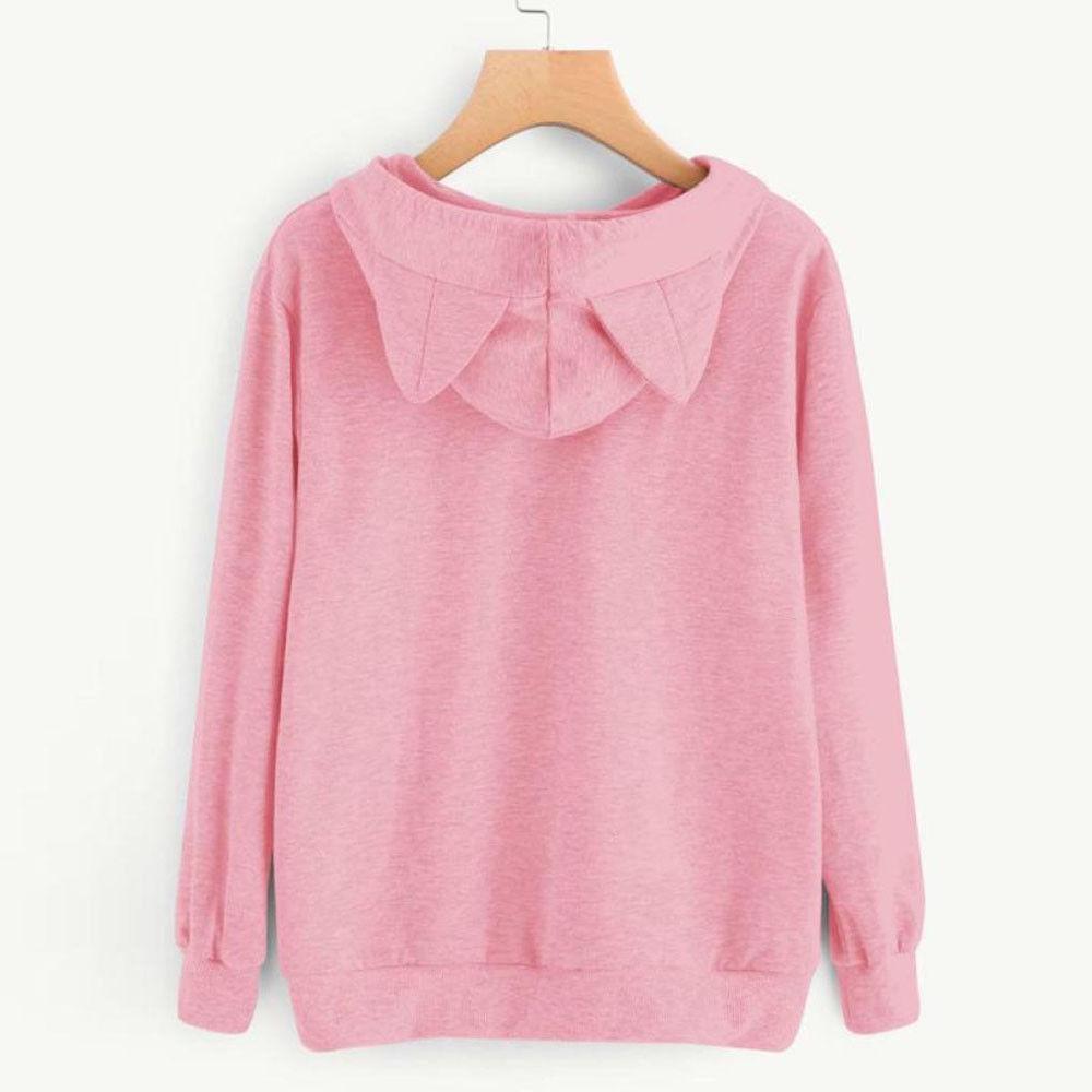 Women's Cat Print Fleece Hoodie - Spring/Autumn Collection