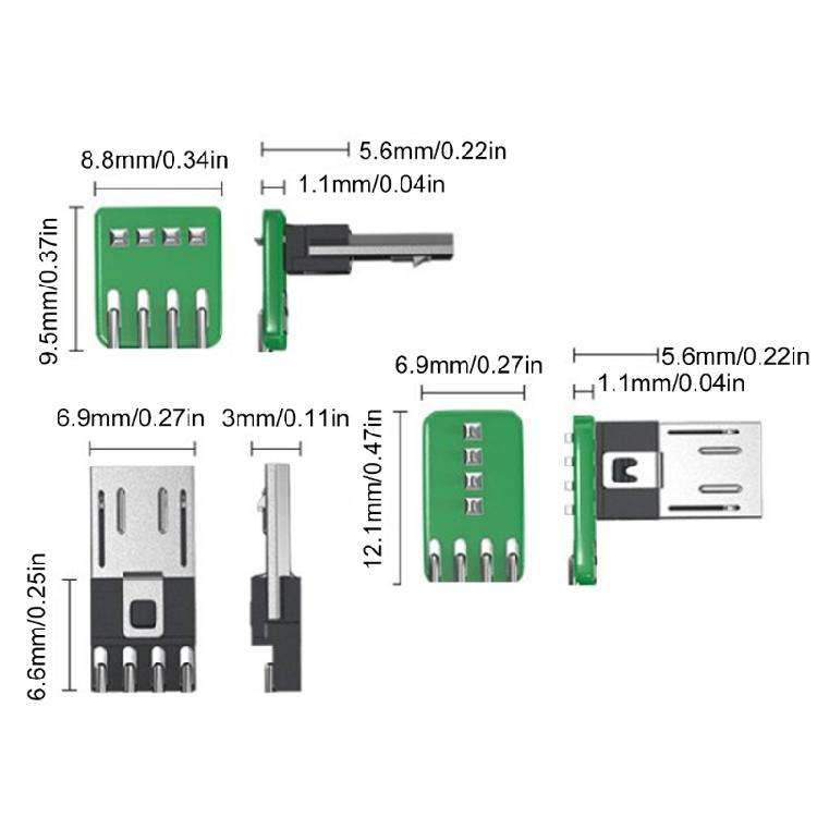 Zásuvka USB 2.0 Konektor USB 4Pin/Type C 5Pin Pro montáž na desku plošných spojů Rovné vložení Konektor PCB Adaptér pro výměnu