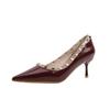Fashion Sexy Pointed Toe Women's Soft Leather Pumps Autumn New Thin High Heels 2025 Latest Rivet Design  Dress Shoes Big Size