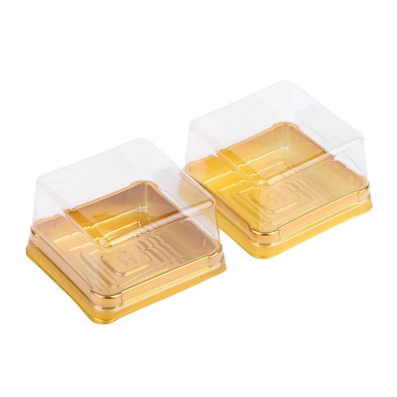 50 Piezas Caja de Postre Hojaldre de Yema de Huevo Transparente Dorada Cuadrada Plástico Cajas de Embalaje para Pastel de Luna Contenedor de Pastel de Luna Horneado Embalaje de Alimentos