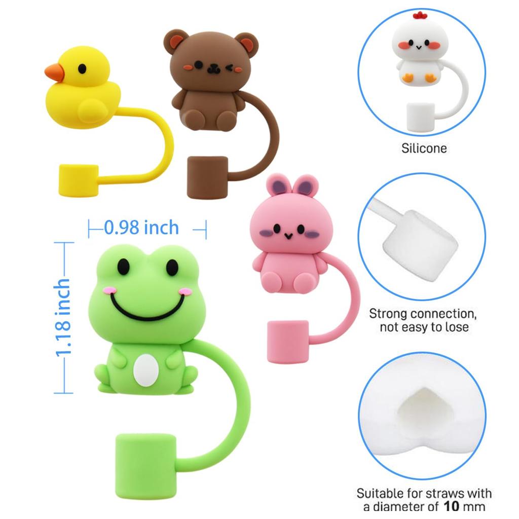 Cute Straw Cover Cap For Stanley Cup Reusable 10mm Silicone Straw Topper Compatible 30 40 Oz Tumbler With Handle Tips Lids 5Pcs Cup Holders 5