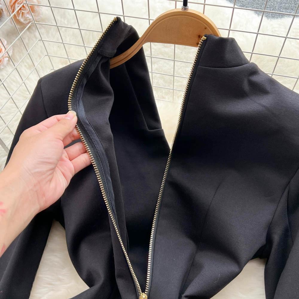 Autumn Winter Vintage Hepburn Style Slim Bodycon Party Dress Elegant Women Office Work Pencil Blazer Dresses