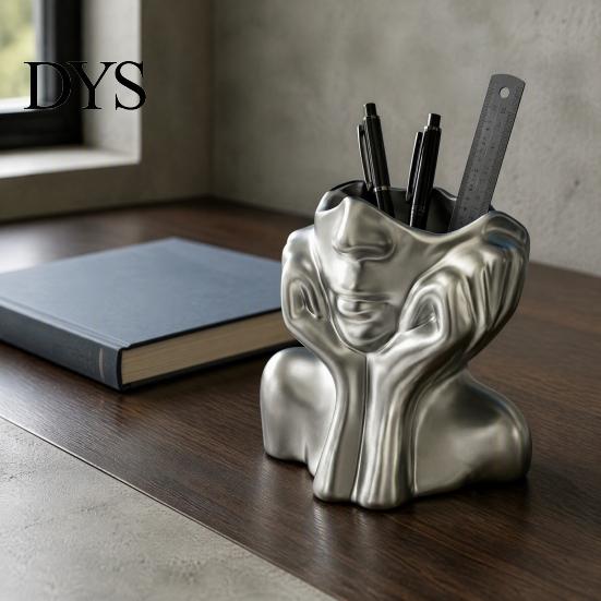 Multi-purpose Stationery Holder Abstract Face Vase, Artistic Female Pen Holder, Makeup Brush Office Supplies Organizer Modern Decorative Vase
