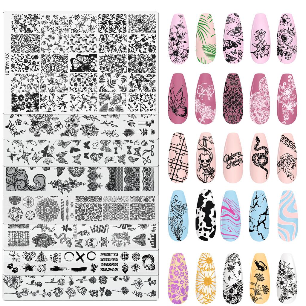 Nail Art Printing Steel Plate Lace Butterfly Pattern Flower French Large Transfer Silicone Seal Steel Plate Printing Rubber Plate