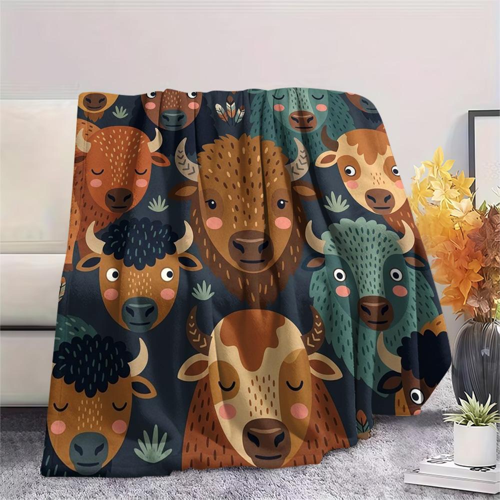 1Pc North American bison Print Flannel Blanket, High quality Comfortable for All Seasons, Home Decor, Warmth and Comfort, Perfect for Christmas Gifts