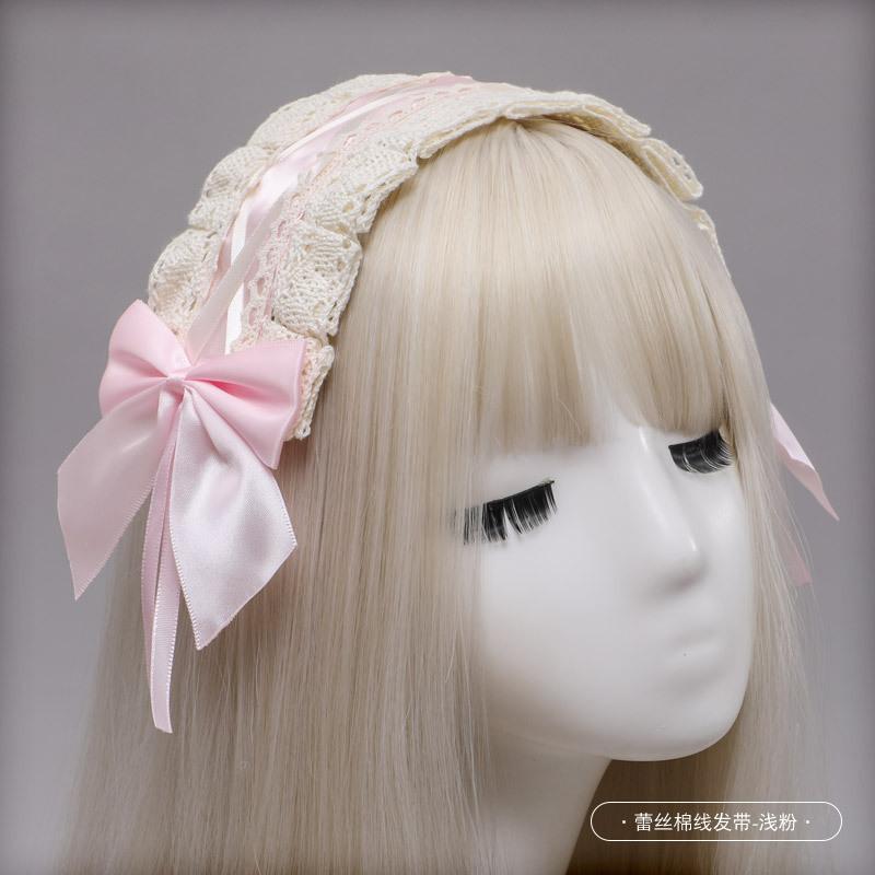Handmade Bow Lace Headband Japanese Girl Lolita Hairpin Soft Cute Two-dimensional Headgear Cute Sister Hair Accessories