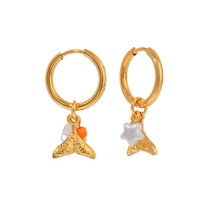 Practical Stainless Steel Fish Scallops Shells Charm Earrings Fashion Gold Color Jewelry for Women and Mom's Gifts