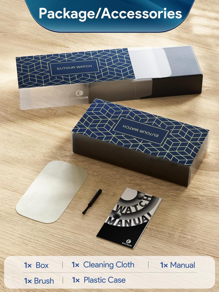 EUTOUR Men's Magnetic Watch, Stylish, Simple, Casual Quartz Watch with Magnetic Ball Design, 5ATM Water Resistance, 40mm Dial, Rubber Band, Blue