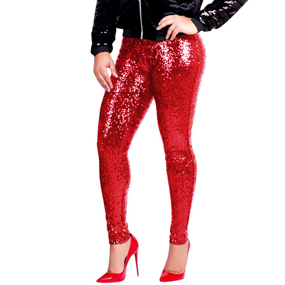 Buy Women Plus Size Shiny Sequin Slim Leggings Pants Sexy Trousers