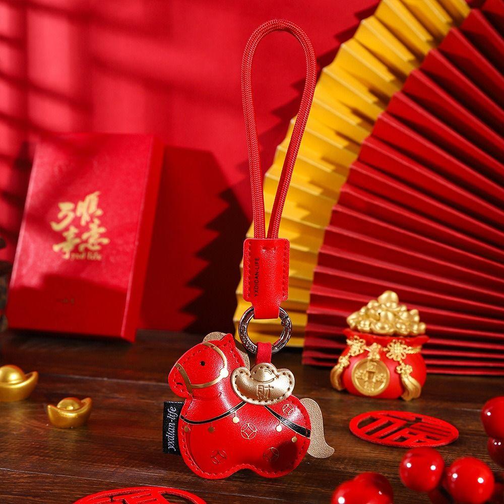 Cartoon Horse Keychain Red Chinese New Year Gift Unique Zodiac Pony Bag Pendant Birthday Gift