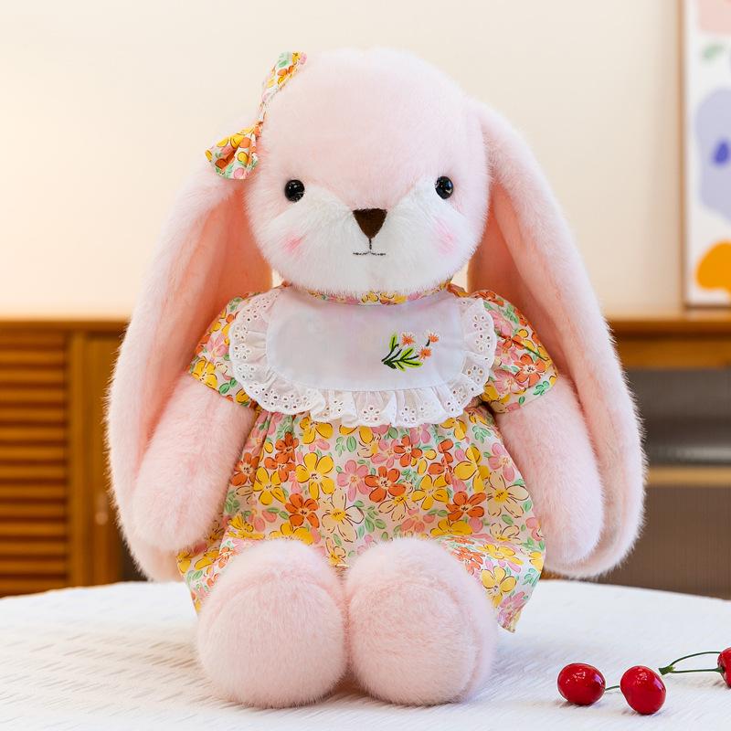 Vivian Flower Dress Long-Eared Rabbit Plush Toy - Cute Sitting Bunny Gift for Kids 35cm, 0.25kg