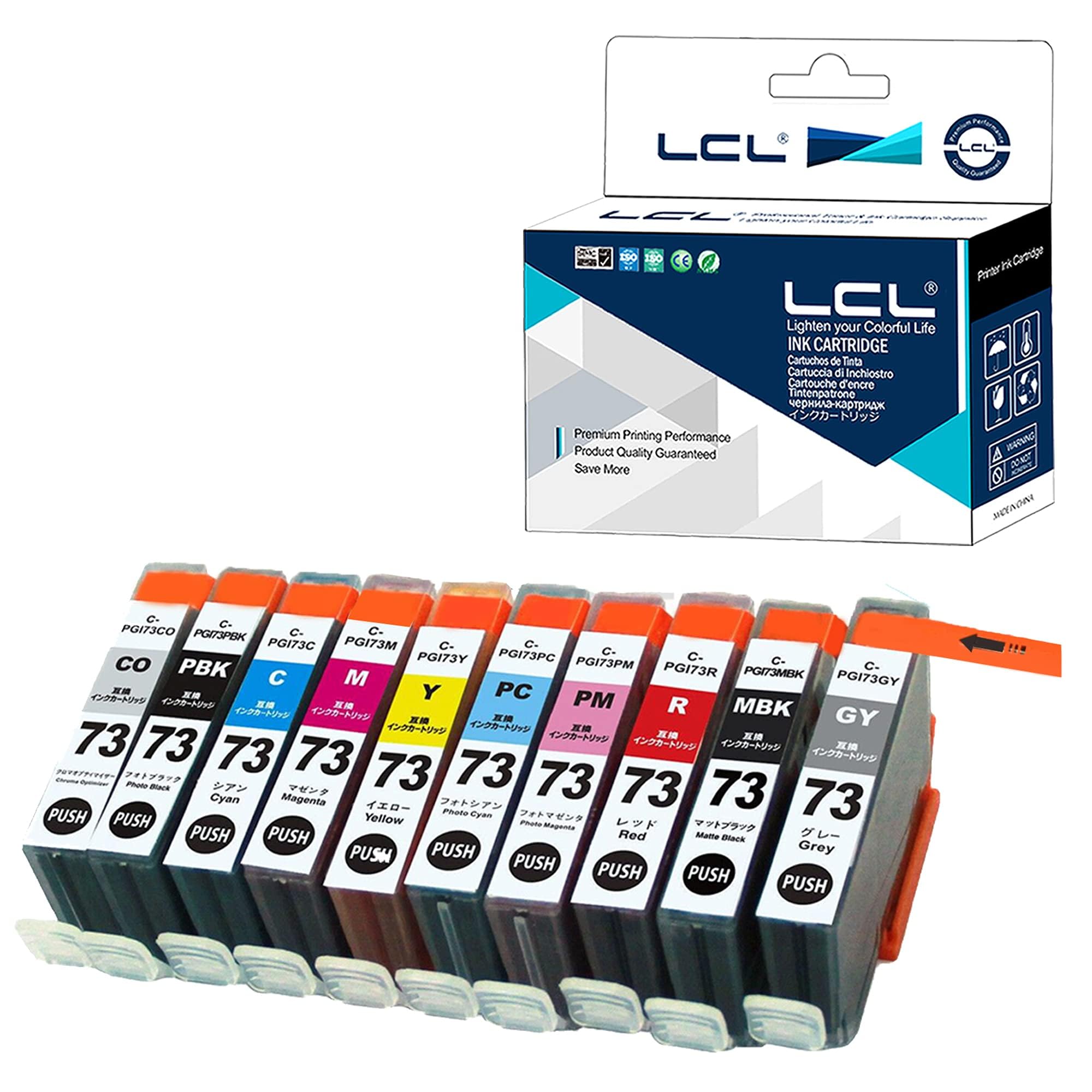 

LCL Compatible Ink Cartridges for Canon PGI73 for PIXMA and PGI-73 (10-Color Set, PBK, MBK, C, M, Y, PC, PM, R, GY, CO) Pro-10 Pro-10s