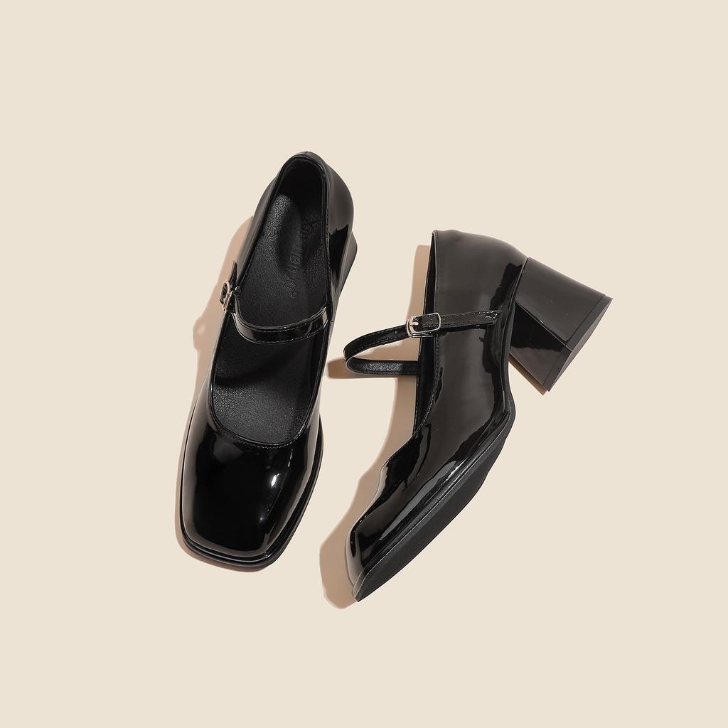 Woman's Mary Janes Shoes Spring New Vintage Square Toe Buckle Strap Solid Elegant Chunky Heels Fashion Versatile Casual Pumps