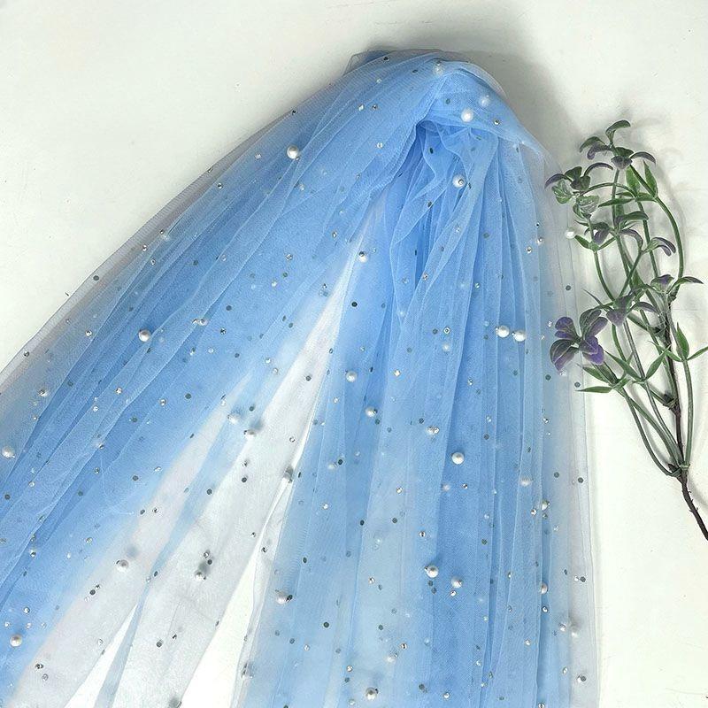 Beads Colored Diamonds Nails Pearl Imitation Pearl Encryption Fabric Wedding Dress Headgear Gauze Skirt Background Cloth Mesh