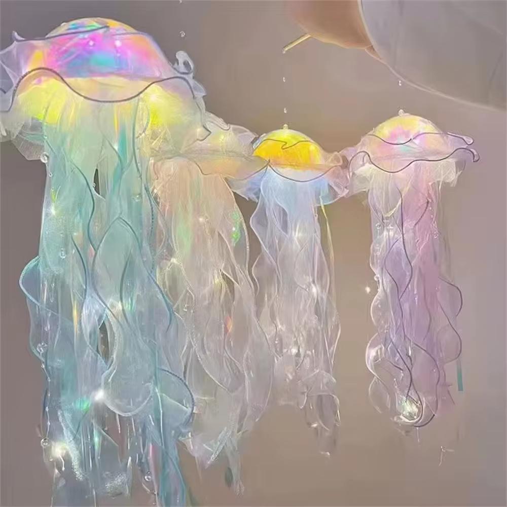 DIY Handmade Jellyfish Lantern Upgraded Thick Material Decorative Hanging LED Light Glowing Jellyfish Lamp Flower Versatile Use