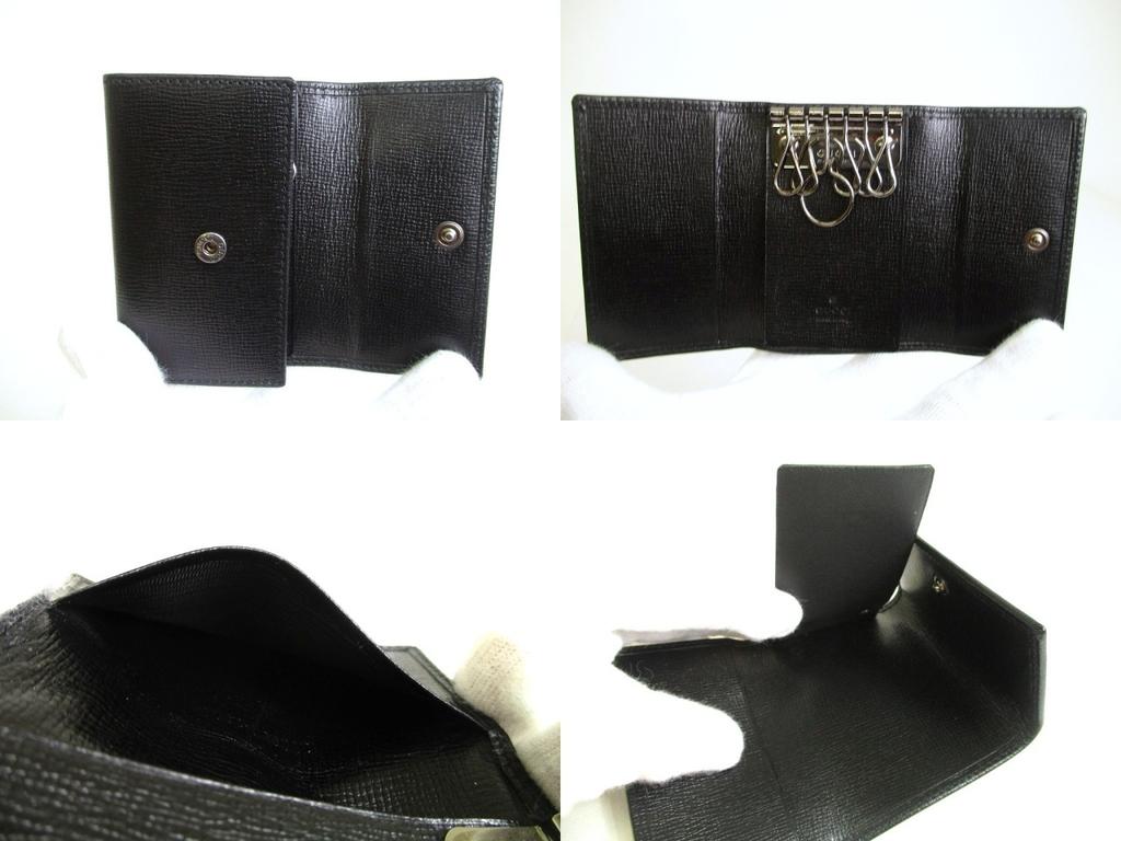Authentic GUCCI Metal G Black Leather 6 Pics Key Chain #a905  Refurbished