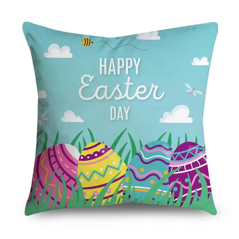 Home Decoration Easter Pillowcase Cute Bunny Easter Egg Pattern Pillowcase Festive Atmosphere Decoration Cushion Cover