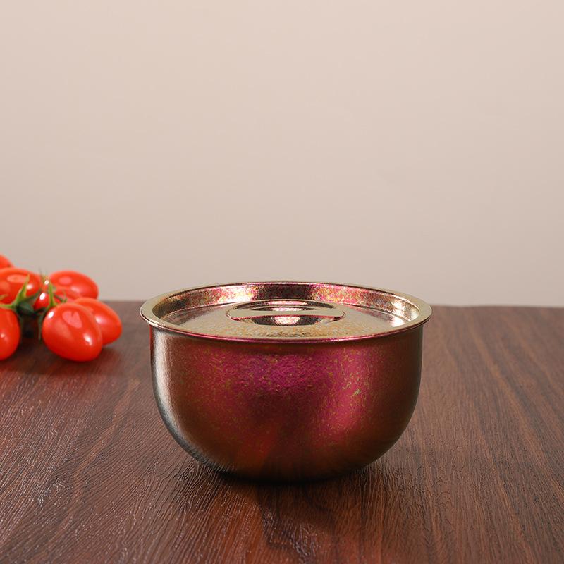 

550 мл Миска для паровых яиц из чистого титана с крышкой, Однослойная, Бактериостатическая, Антибактериальная посуда, Для дома/Путешествий/Кемпинга, Суповая миска 12cm розы красного