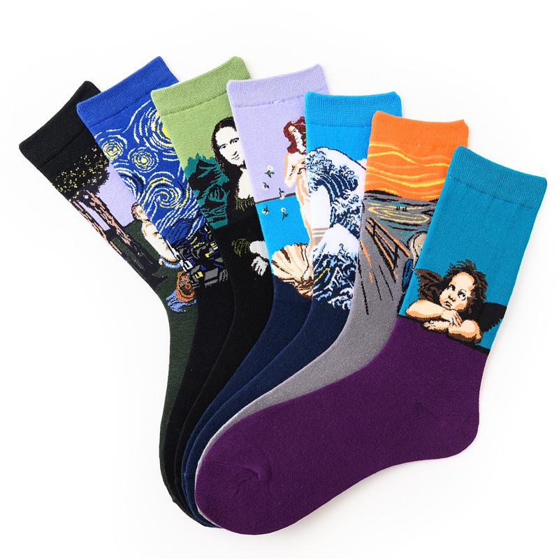 1 Pair Retro Women Art Van Gogh Mural World Famous Oil Painting Series Men Socks Funny Socks Men And Women UNISEX Long SOCKS
