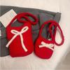 Single Shoulder Plush Bucket Bag Large Capacity New Year Red Tote Simple Red Crossbody Bag  Autumn
