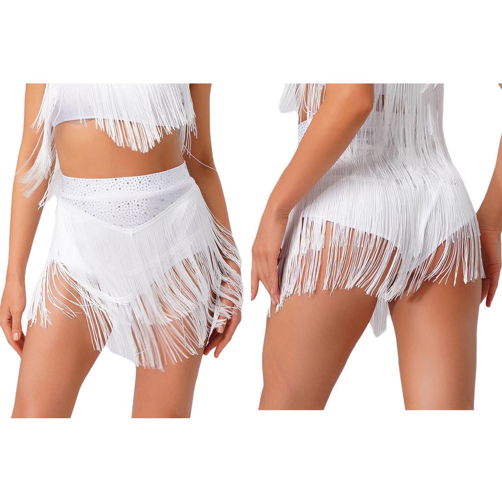 Salsa Latinamerikansk Dansprestation Kjold för Kvinnor S-XXL - Elastisk Midja Lager med Tofsar Tävlingsdräkt