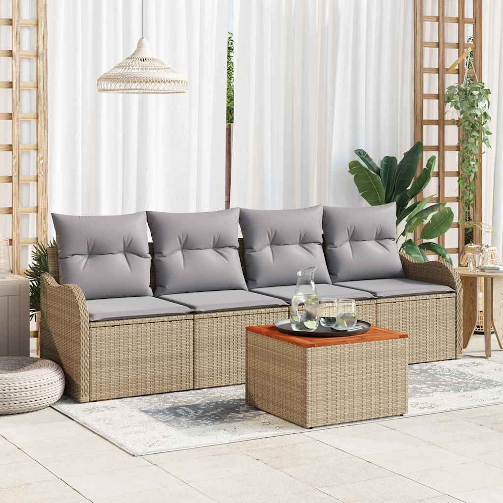 Garden Sofa Set 5 Pcs Beige and Light Grey Poly Rattan