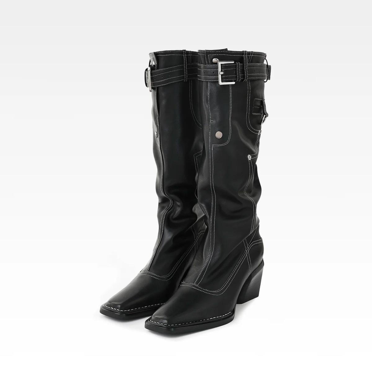 

Версия из овчины толстый каблук квадратная кожаная головка, но ботфорты до колена женские с леопардовым принтом, увеличивающие длину ног, ковбойские ботинки, ботинки на наборном каблуке 40 чёрный