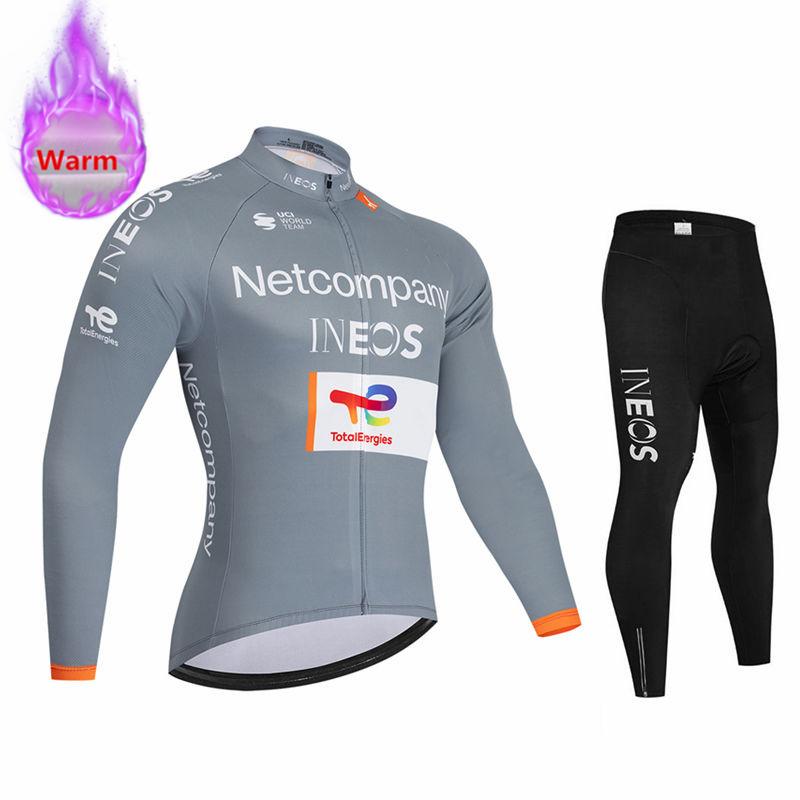 Ineos Team Winter Long Sleeve Thermal Fleece Cycling Jersey Set Bib Pants Ropa Ciclismo Bicycle Clothing MTB Bike Jersey Uniform