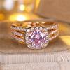 Luxury Female Yellow Gold Color White Pink Zircon Stone Wedding  Promise Love Engagement Rings For Women