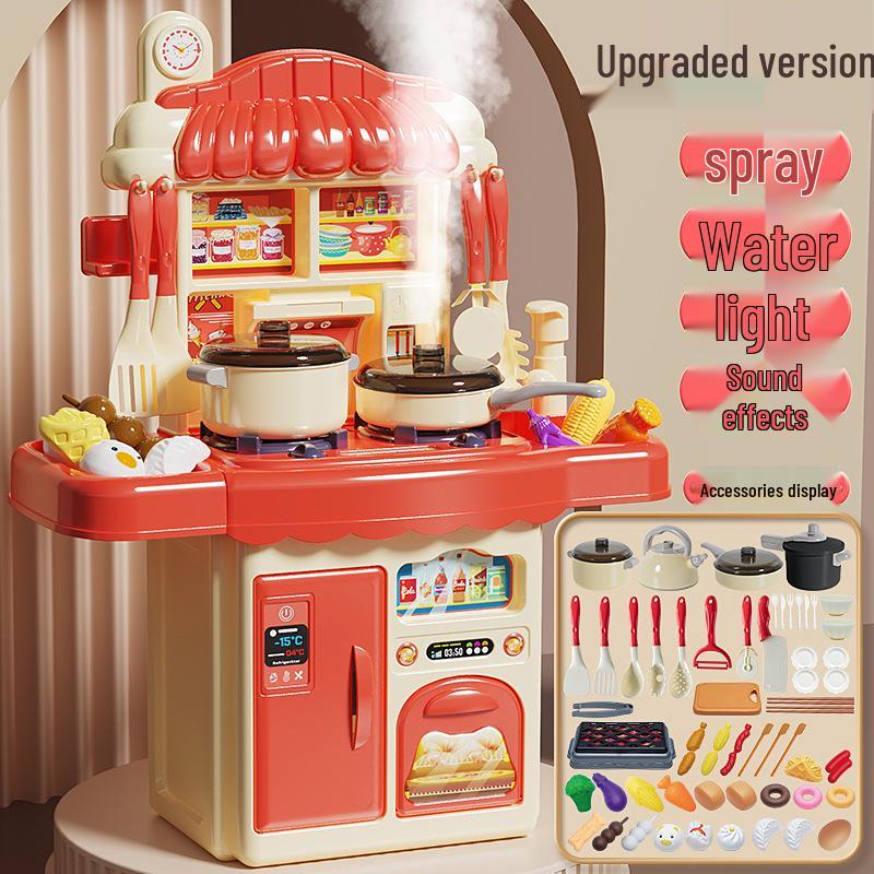 Playhouse Kitchen & Dining Table Set with Spray Light – Realistic Cooking Toys for Girls.