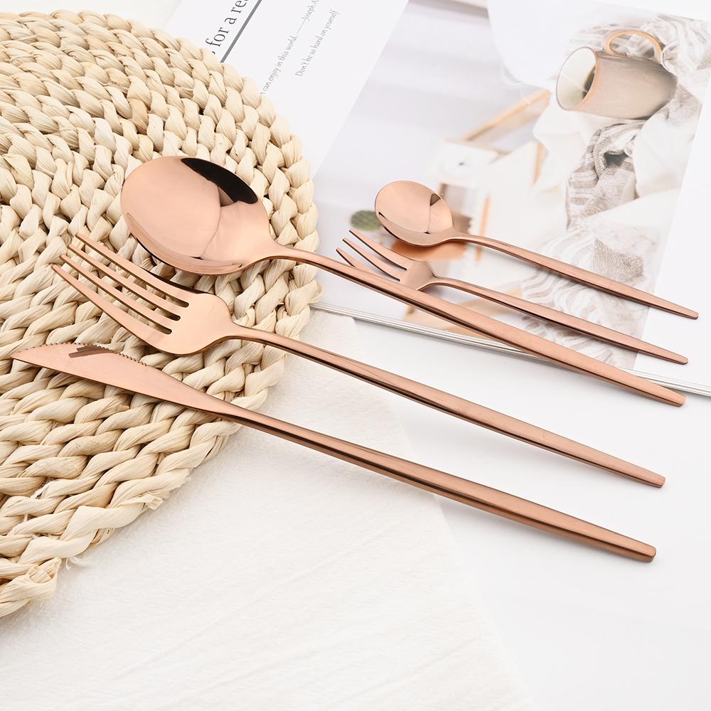 30Pcs Rose Cutlery Set Mirror Dinnerware Knife Cake Fork Coffee Spoons Flatware Western Stainless Steel Silverware Party Kitchen Tableware Set