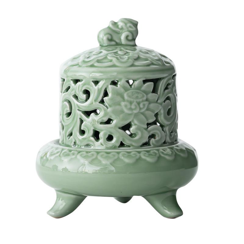 Handmade Ceramic Incense Burner with Metal Lid - Zen Meditation Home Decor Spiritual Gift Yoga Relaxation Incense Ash Catcher