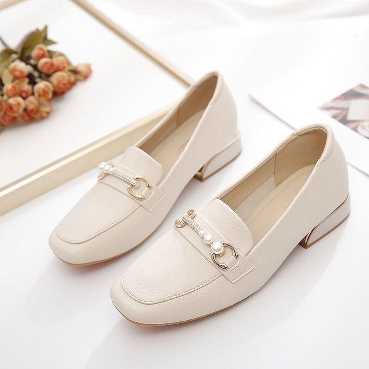 Versatile light mouth single shoes autumn new thick heel British small leather shoes work shoes one pedal women