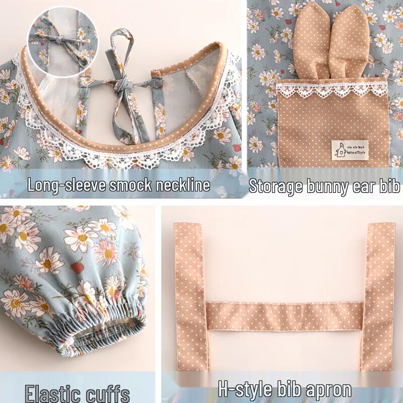 Long-Sleeve Canvas Floral Apron