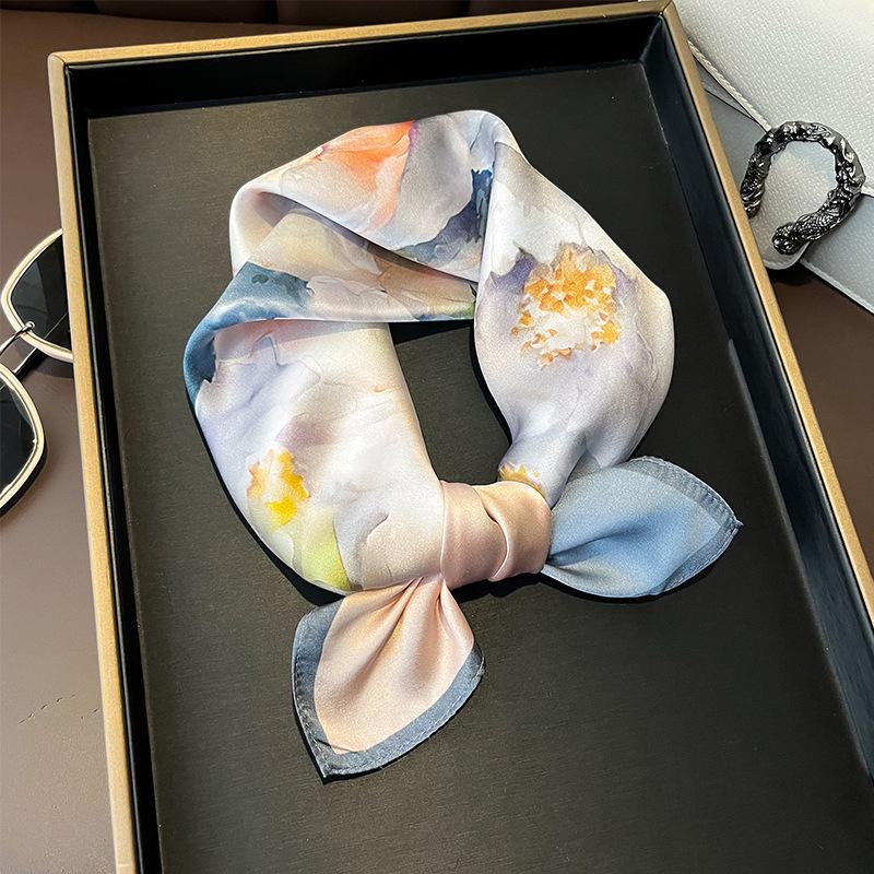 

100% Natural Real Silk Scarf Women Shawls Wraps for Ladies Scarves Bandana Summer Satin Flower Foulard Femme Square Scarfs Hijab Real Silk 53x53cm