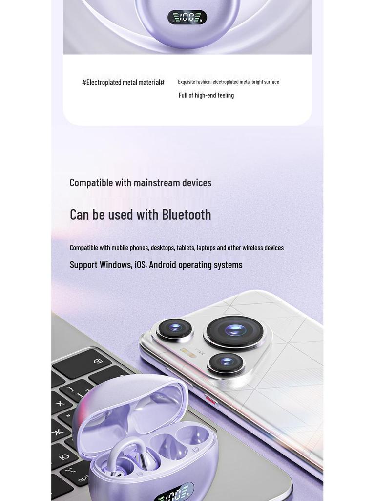 M79 Bluetooth 2024 Clip-on In-Ear Bone Conduction Earphones for Running & Sports